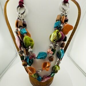 Triple Strand Multi Colored Dyed Mother of Pearl Shell Necklace